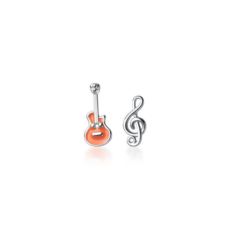 925 Sterling Silver Dainty Zircon Music Note Treble Clef Stud Earrings for Women Girls Music Lovers E0071