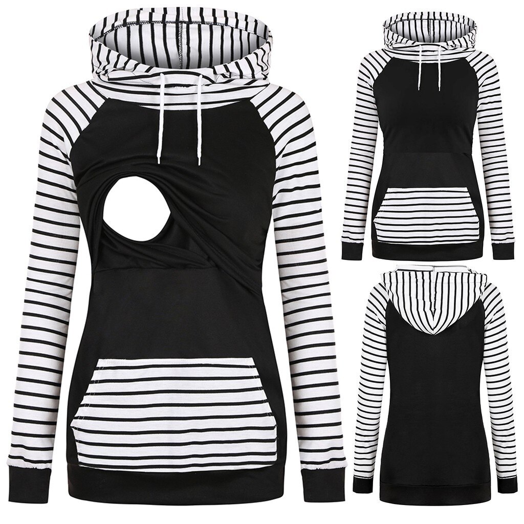 Vrouwen Verpleging Hoodies Moederschap Borstvoeding Tops Lange Mouw Zwangerschap Sweatshirt, Lichtgrijs, S