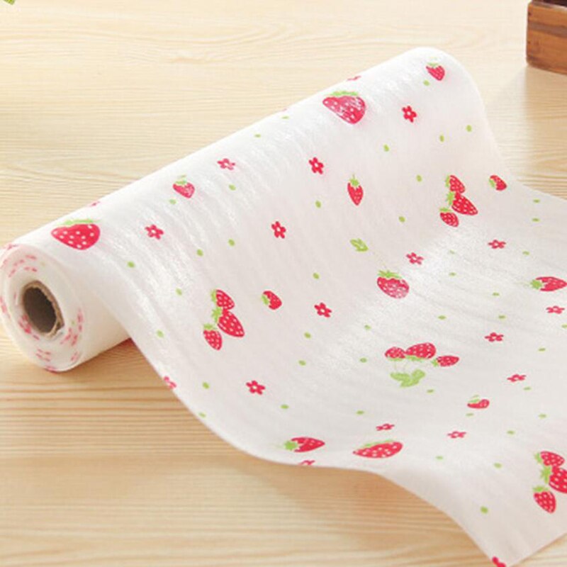 1 Roll Kitchen Sticker Table Mat Drawers Cabinet Shelf Liners Cupboard Placemat Waterproof Oil proof Shoes Cabinet Mat: Red strawberry