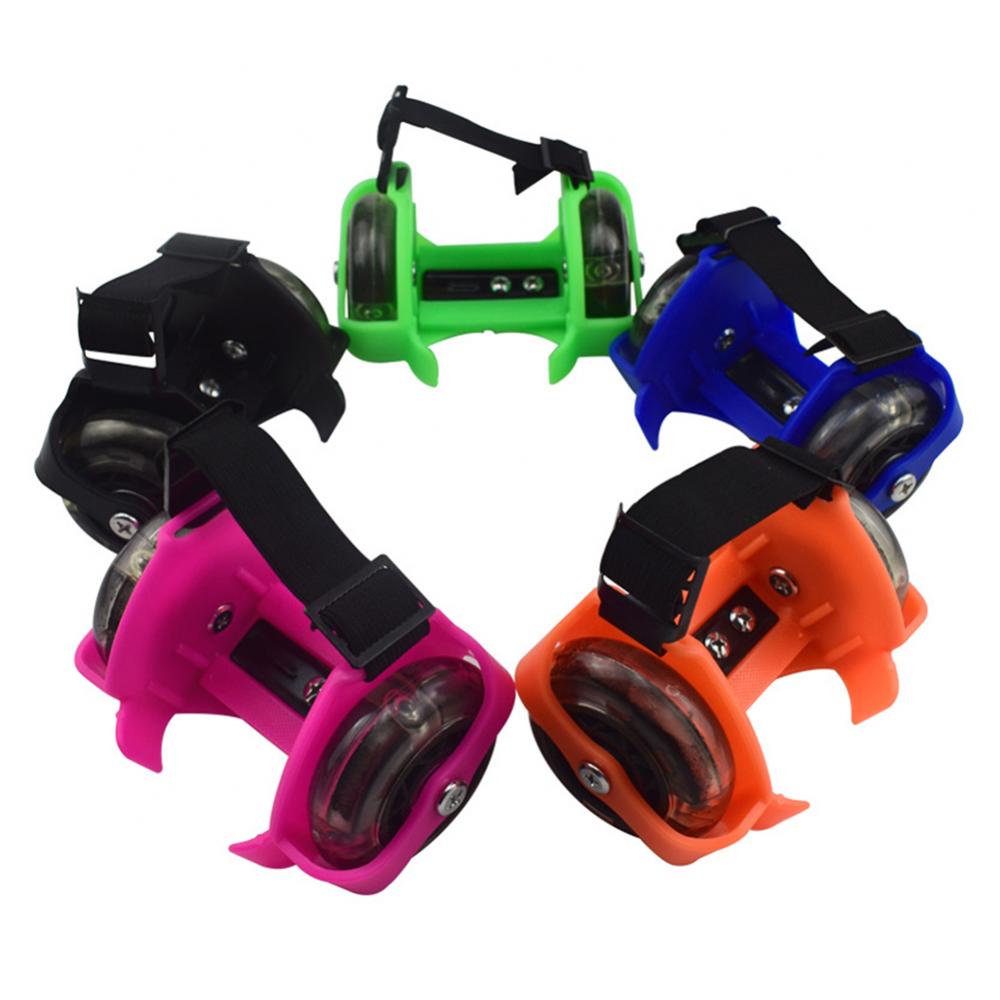 2Pcs Kid Children Outdoor Adjustable LED Flashing Wheel Heel Shoes Skate Rollers