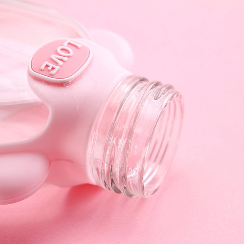 Neue Nette Glas Flasche Kreative Karikatur Rosa Kirschblüte Glas Wasser Tasse Mit Silikon Abdeckung Für Frauen Mädchen Trinken Flaschen