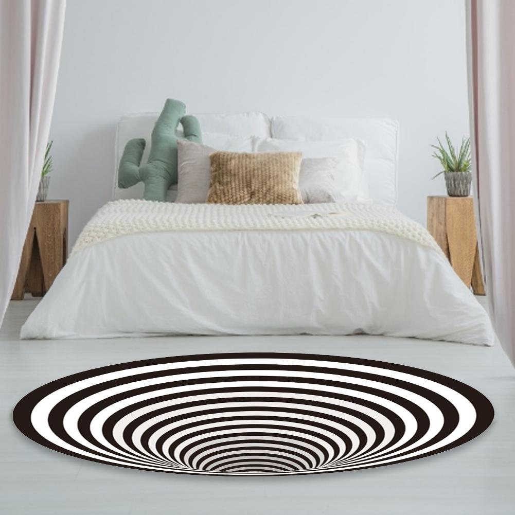 Black And White Spiral Carpet Round Rug Impression Print Bottomless Hole Decor Rugs For Bedrooms Living Room Bedroom