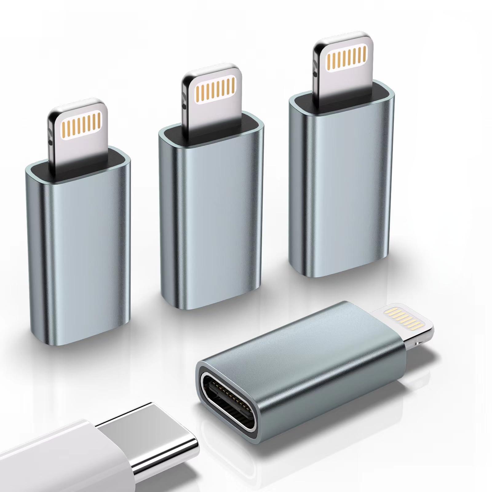4PCS USB C to Lightning Adapter 15W Fast Charging & Data Sync Converter for iPhone iPad AirPods: WHITE