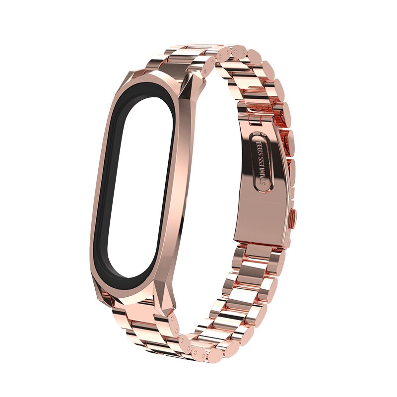 Mijobs Mi band 4 Strap Metal Stainless Steel Bracelet for Xiaomi Mi Band 4 Mi Band 3 Strap Smart Watch Miband 4 correa Wristband: GT bead rosegold