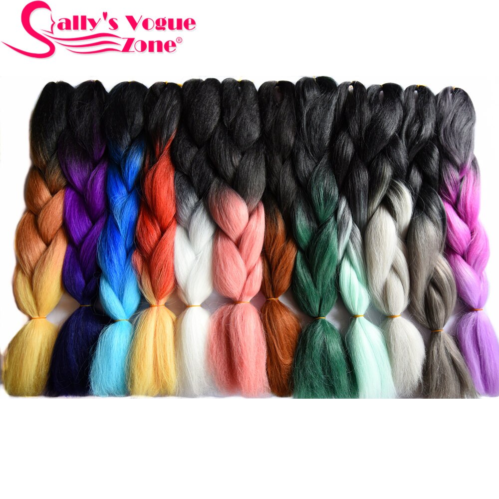 Sallyhair 24inch Ombre 3 Tone Black Purple Silver Grey Color Synthetic Braiding Hair Extension Colored Bulk Hair