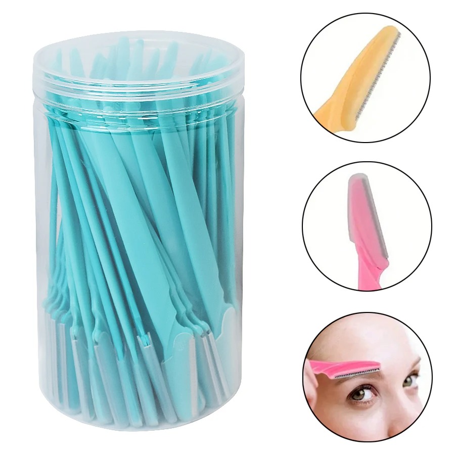 Maquinilla de afeitar para cejas para mujer, herramientas dermaplaning exfoliantes multiusos y maquinilla de afeitar Facial con cubierta de precisión, belleza de seguridad, 30 Uds.: Latón cepillado