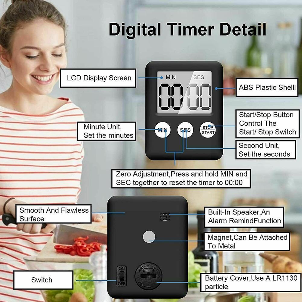 Alarm Timer Kitchen Mini LCD Digital Display Square Alarm Cooking Timer Up Sleep Stopwatch Count Magnet Countdown Clock Clo J1A3