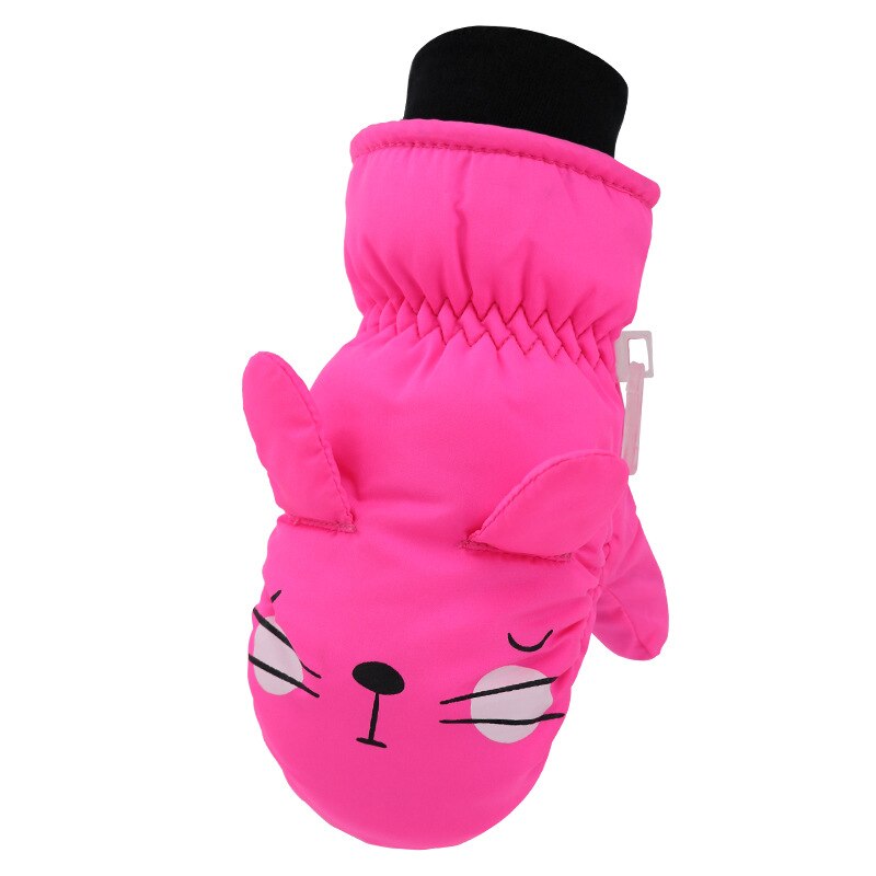 Kinderen ski handschoenen winddicht waterdicht dikke warme handschoenen winter jongen/meisje baby wanten koude outdoor handschoenen: Rozenrood
