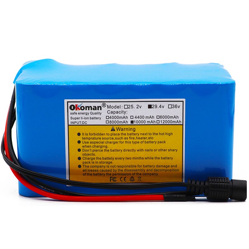 100% High capacity 24V 10Ah 18650 Battery li-ion battery pack 29.4v 10000mah Electric bicycle moped /Li-ion battery PACK BMS