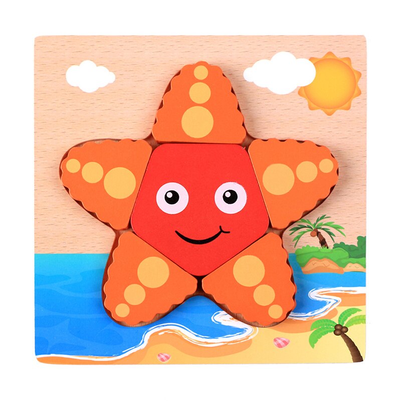 Montessori Baby Toy Card Puzzles Early Learning Educational Toy Cartoon Traffic Animal Fruit With Iron Box Kids Cognitive Puzzle: 15x15x0.8cm starfish