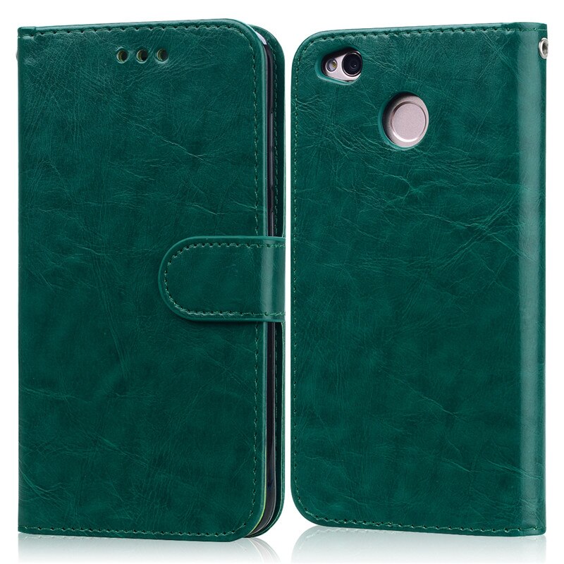 Luxe Case Voor Xiaomi Redmi 4X Lederen Portemonnee Flip Case Voor Xiaomi Redmi 4X 4 X Volledige Cover Visitekaartje slots Coque Telefoon Case: Dark Green