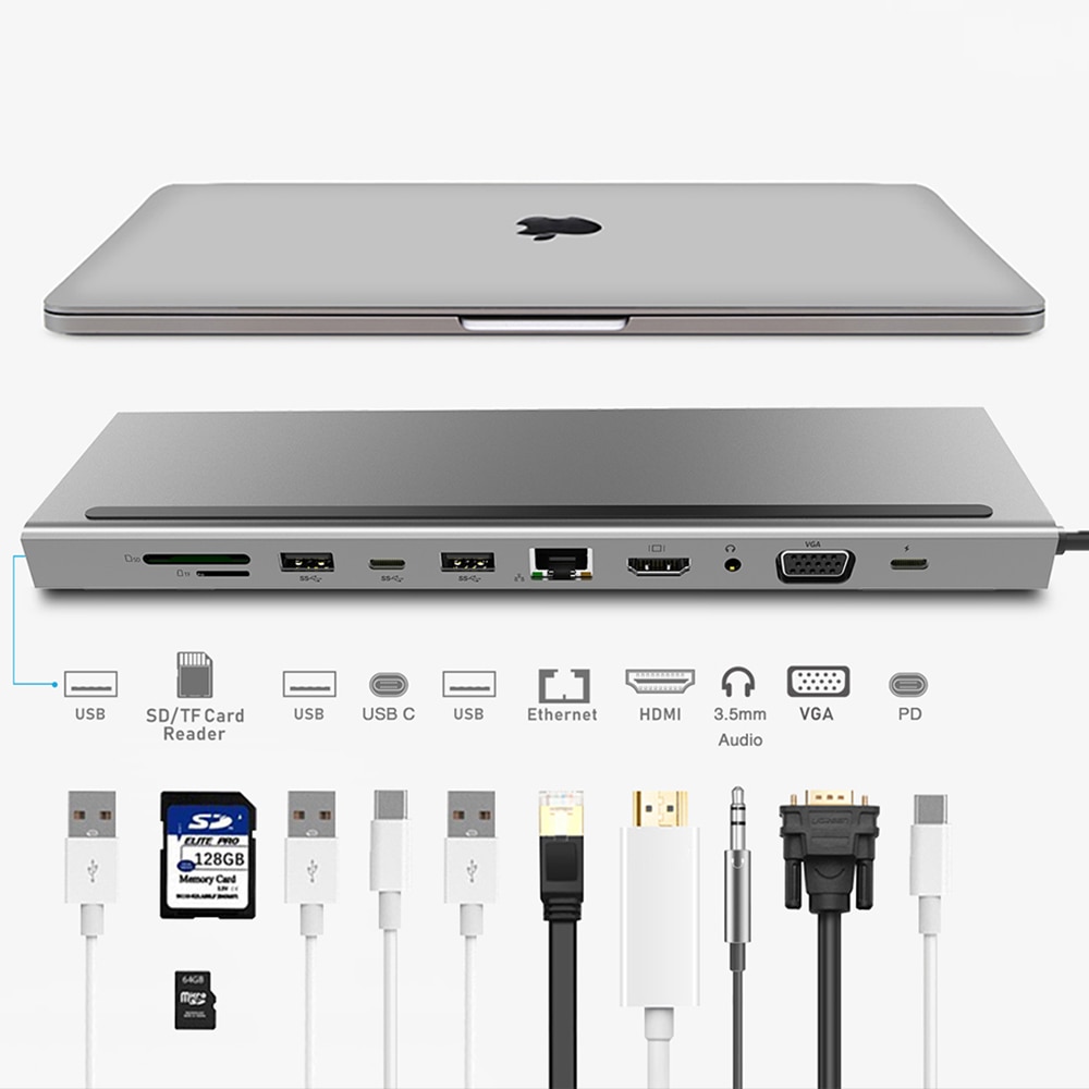 Laptop Docking Station USB C to HDMI 4K VGA 1080P RJ45 1000M Ethernet USB 3.0 SD/TF Card Reader With PD Charging For Macbook Pro