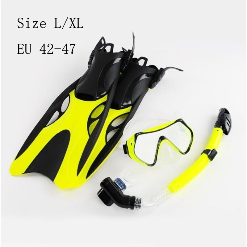 Aletas de buceo para adultos, máscara de natación con tubo, conjunto de traje de baño largo, equipo de Smonofin, aletas de buceo para hombres y mujeres: Yellow Size L XL