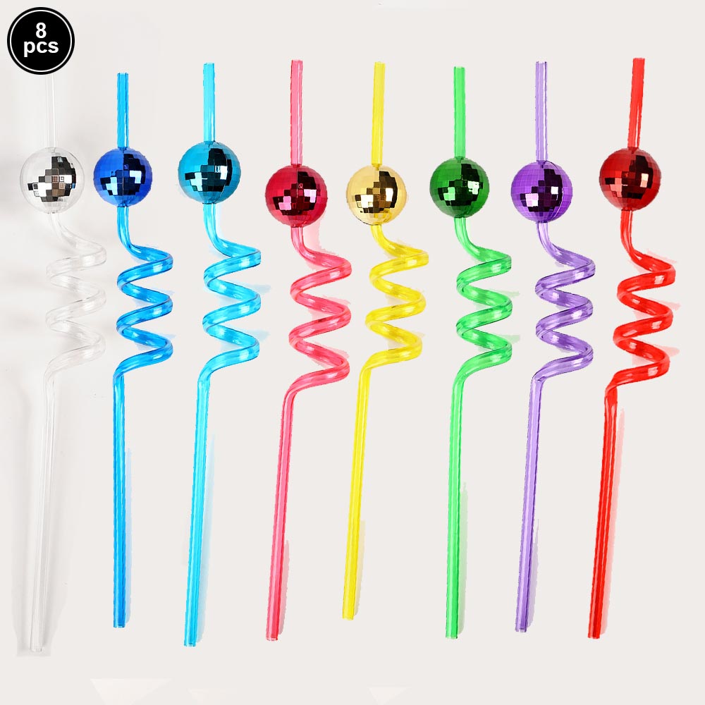 8 stuks kleurrijke spiegel discobal rietjes herbruikbare mini disco plastic stro jaren '70 disco decoratieve rietjes disco party verjaardag decor: Fluorescentie Geel