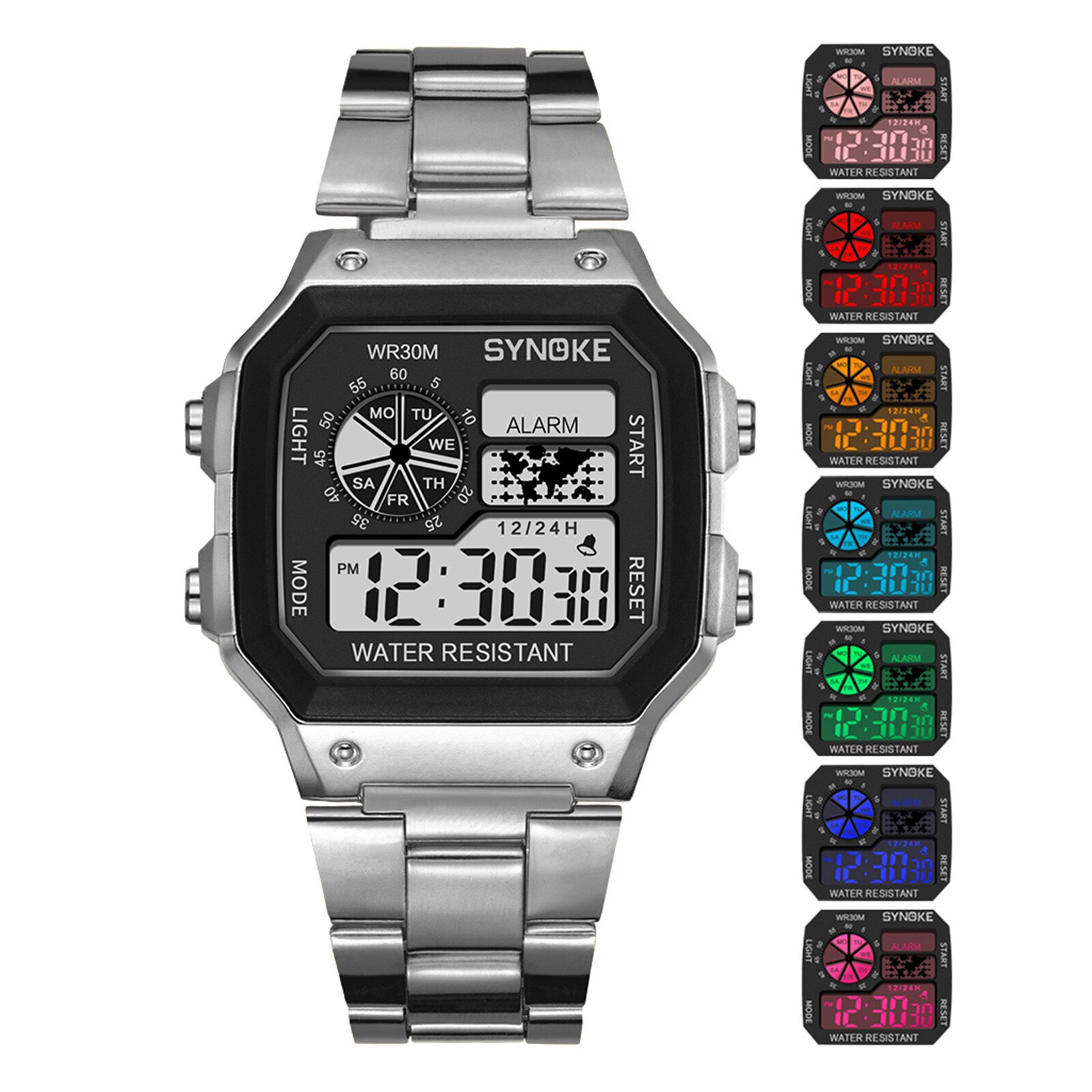 Casual Digital Watch Vierkante Stalen Band Sport Horloge Kleurrijke Lichtgevende Elektronische Kinderen Horloges Heren Relogio