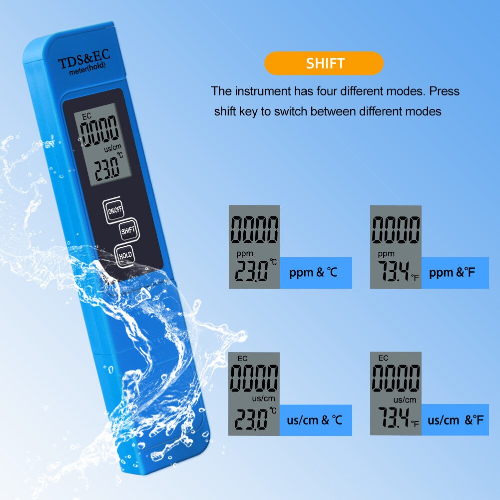 LCD Digital Water TDS/EC/Temperature Meter Pen Water Purity Tester