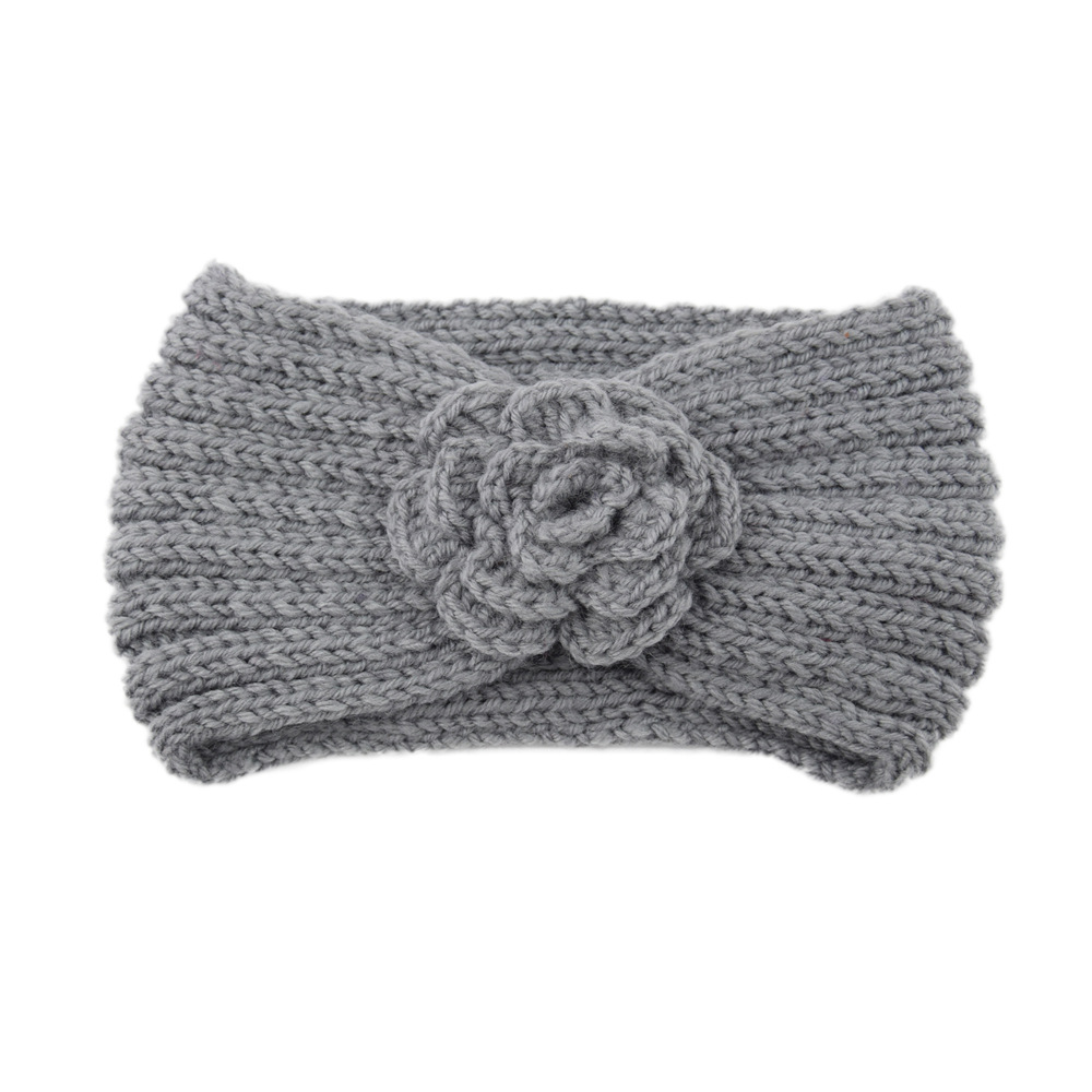 Vrouwen Rose Bloem Gebreide Hoofdbanden Vrouwen Herfst Winter Gehaakte Hoofd Wrap brede Wollen Haarband Tulband Bandana Haaraccessoires: GRIJS