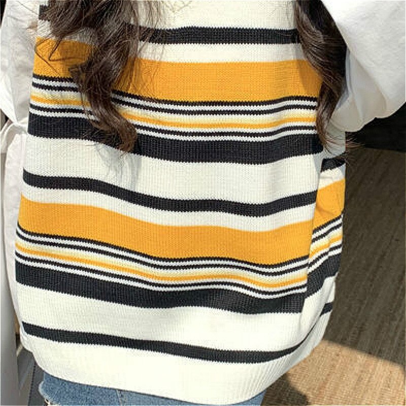 Kamizelka damska swetry na drutach popularny stylowy bez rękawów prosty Model w paski niebieski wypoczynek wiosna dopasowanie luźno projekt odzieży urok