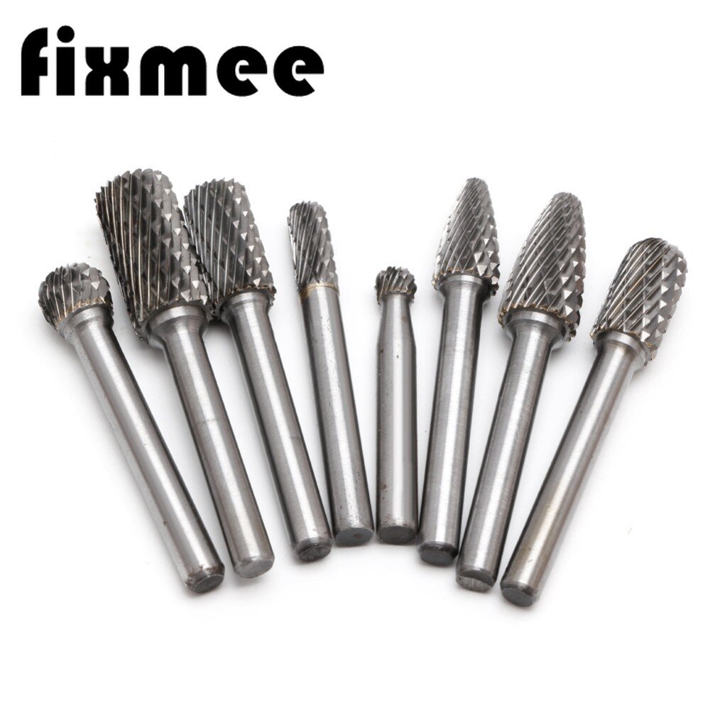 8 st/set volframkarbid borrkrona 1/4 tum 6mm roterande skärfiler cnc gravyrset dubbla roterande verktyg