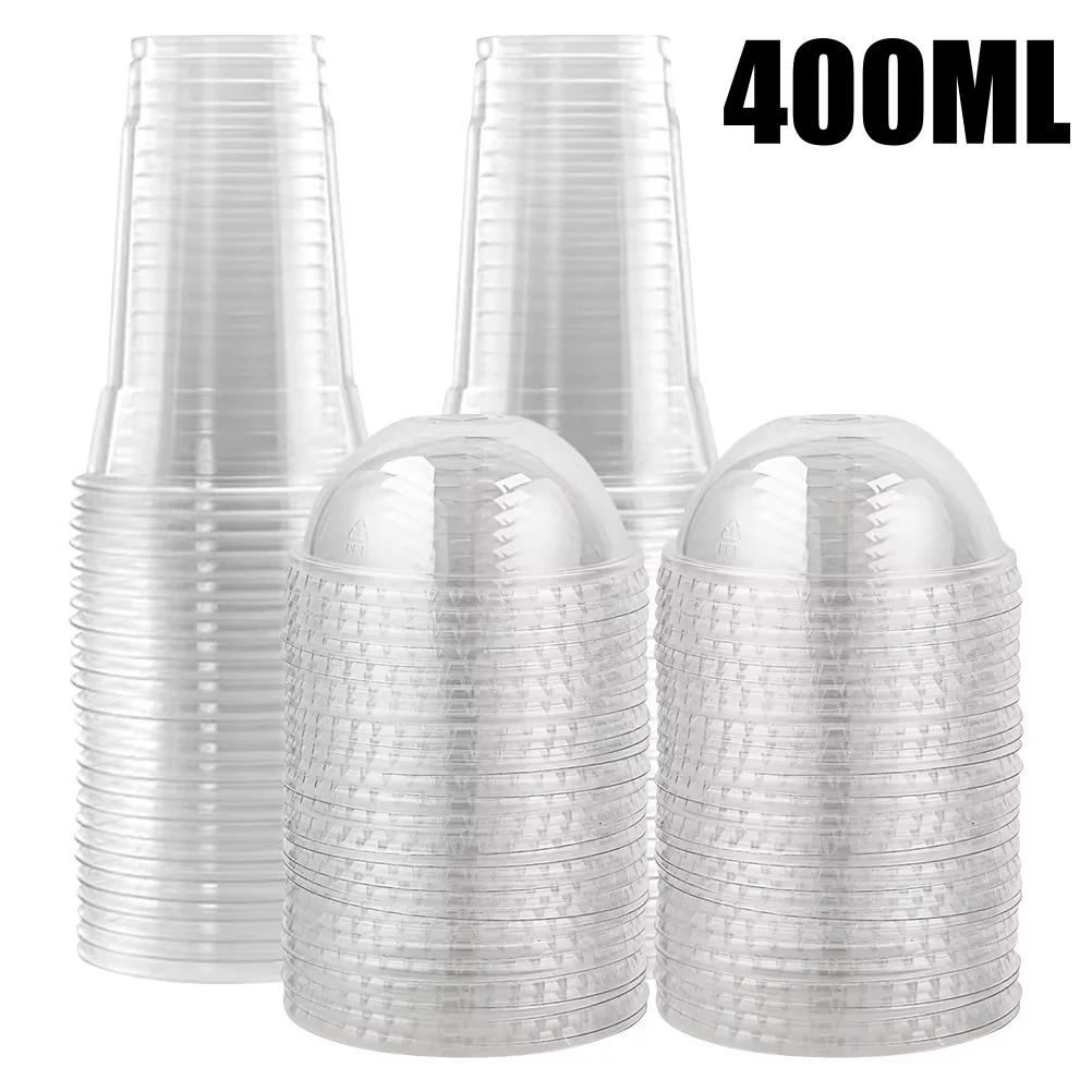 Vasos de plástico de 400ml con tapas, taza para aperitivos y bebidas, vaso Frío de plástico doble, vaso de plástico PET desechable transparente, taza de té de la leche Boba: Rojo / 5pcs