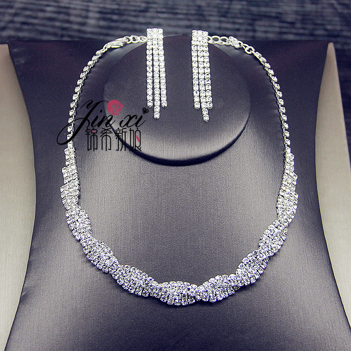 NPASON Jewelery Sets Bride Wedding Full Dress Jewelry Crystal Necklace Earrings Unique Style