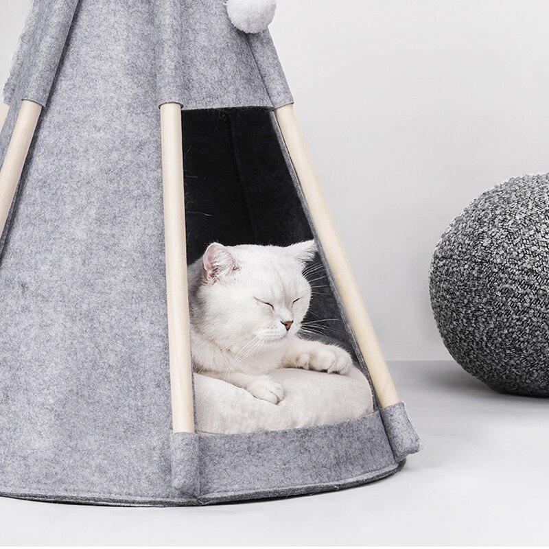 Pet Tent Bed, Pet Teepee Dog Cat Bed with Thick Pad, Dog Supplies Felt Pet Bed, Portable Foldable Durable Pet