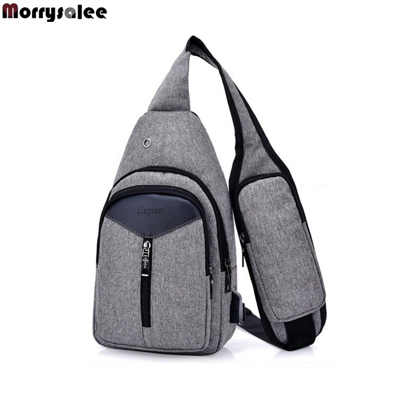 Unisex anti-diefstal heren usb borsttas heren verborgen schoudertassen casual retro crossbody tas canvas motor sling tassen: Donkergrijs