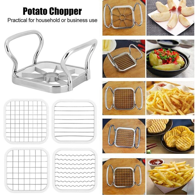 5-IN-1 Stainless Steel Potatoes Cutter, Potato Chopper Fruit Cutter Chipper Fries Maker French Fry Tool Kitchen Gadgets