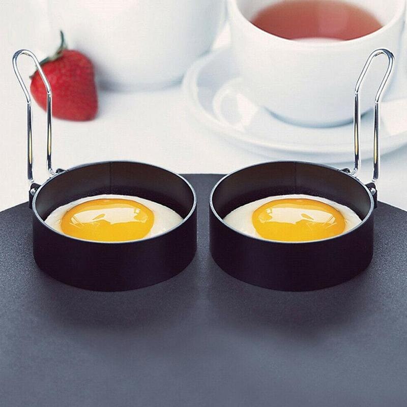 1 pieza de molde de huevo frito silicona con mango de hamburguesas redondas multiusos/pasteles de cangrejo/moldes de panqueques herramientas de cocina para principiantes