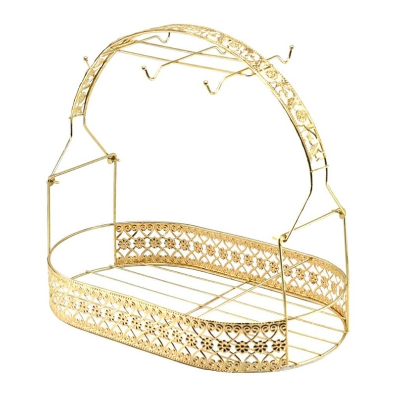 Basket Holder, Wrought Iron Coffee Mug Cup Holder Dishes Organizer Basket for Co: 8YY102465-GD