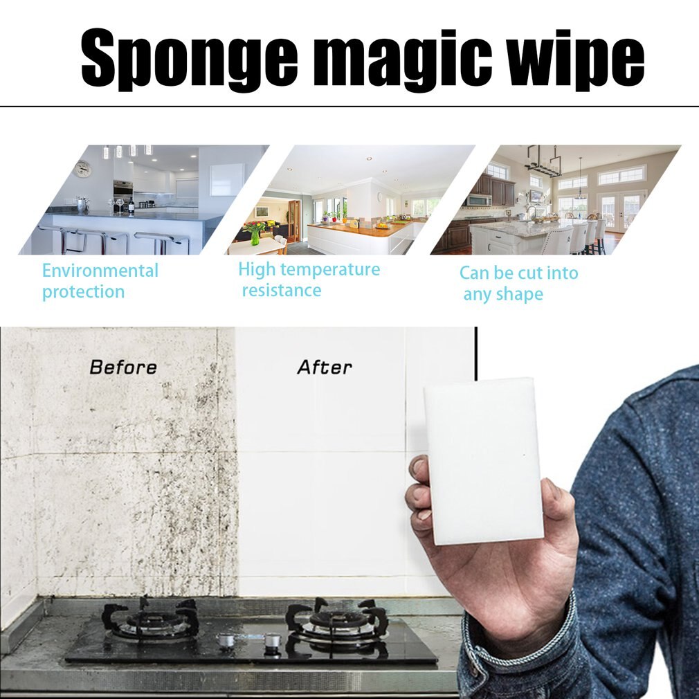 100pcs Magic Sponge Cleaner Super Decontamination Eraser Melamine Kitchen Office Bathroom Cleaning Tool 100x60x20mm