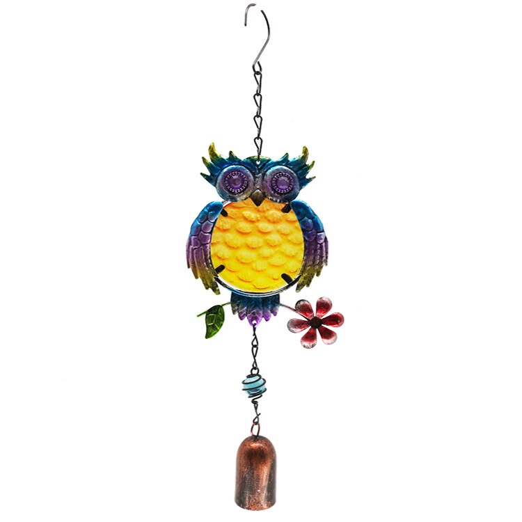 1pc estilo europeu retro metal coruja vento sinos criativo antigo ferro forjado vidro pintado artesanato casa decoração do jardim pingente: ZY000040-bluebell