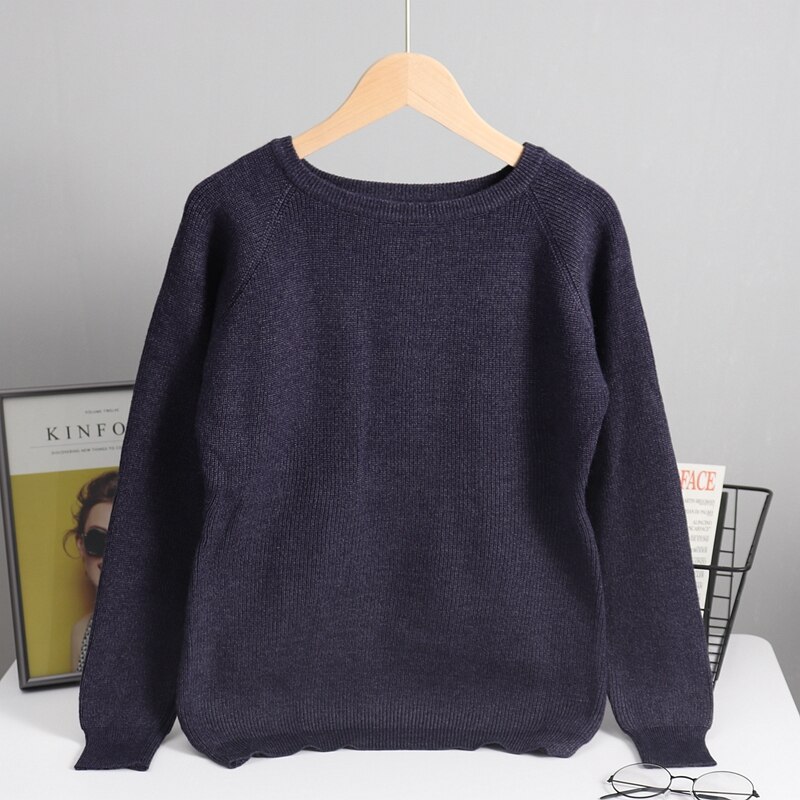 Gigogou perus syksy-talvi naisten neule paksu neulottu lämmin villapaita o-kaulus naisten neulepaita yläosa: Tummansininen  s213