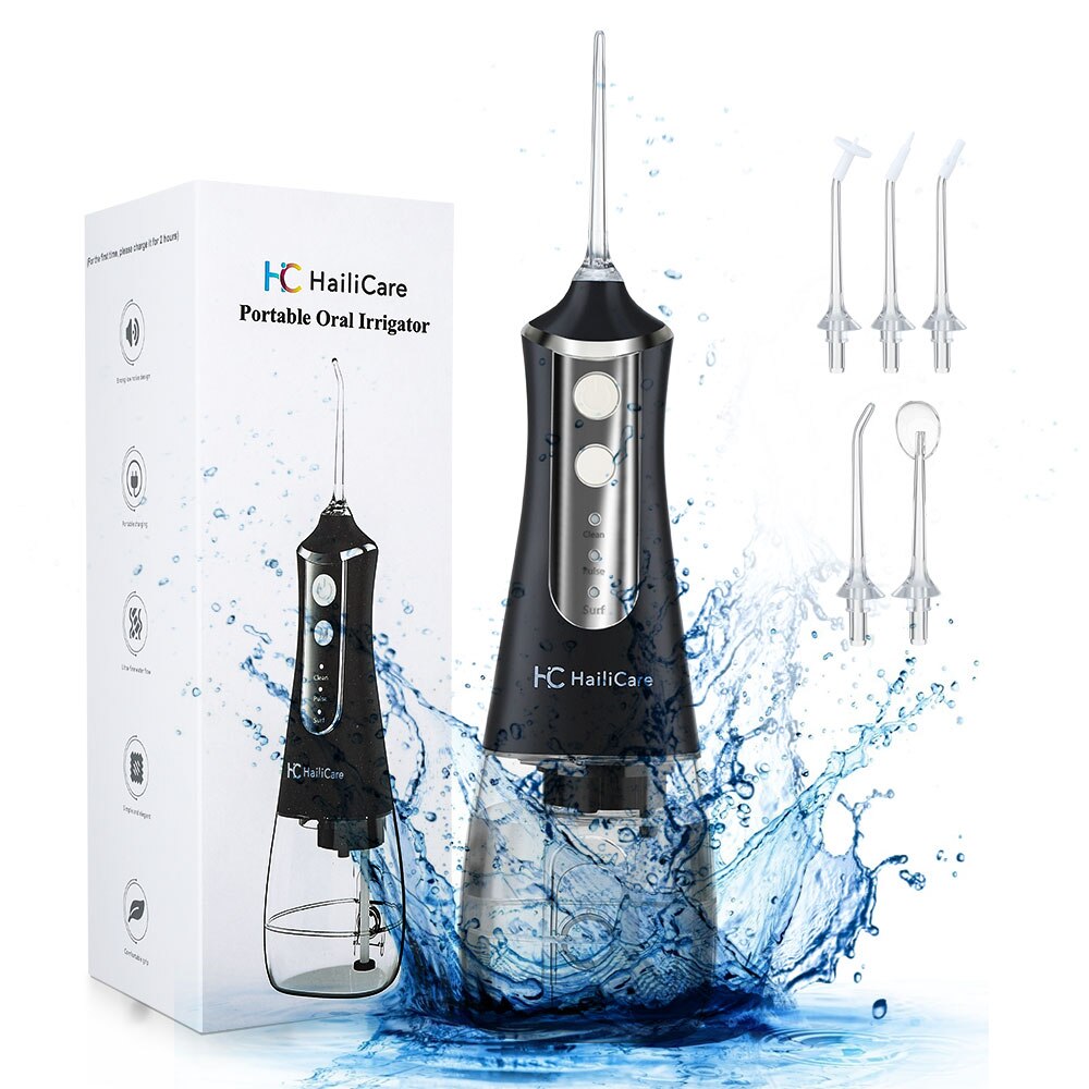 Irrigateur buccal électrique, hydropropulseur, Rechargeable en 3 modes, blanchiment des dents, Jet d'eau, réservoir d'eau de 350ML, étanche, nettoyeur de dents: Black