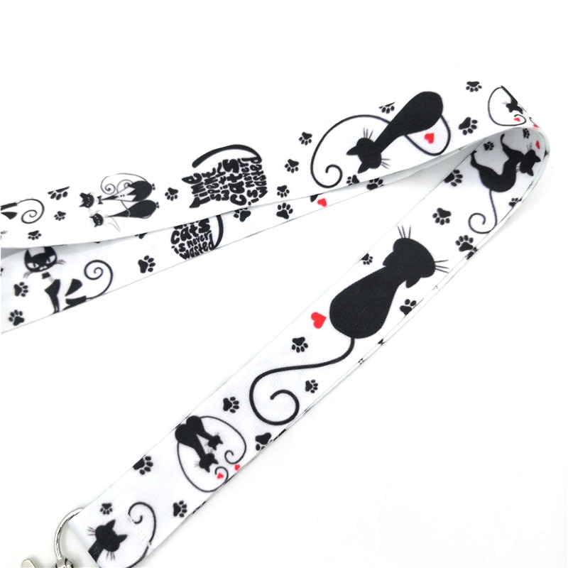Zwarte Kat Cartoon Lanyard Voor Sleutels Keycord Usb Id Badge Houder Hals Bandjes Hang Touw Singels Lint Sleutelhanger Lanyards