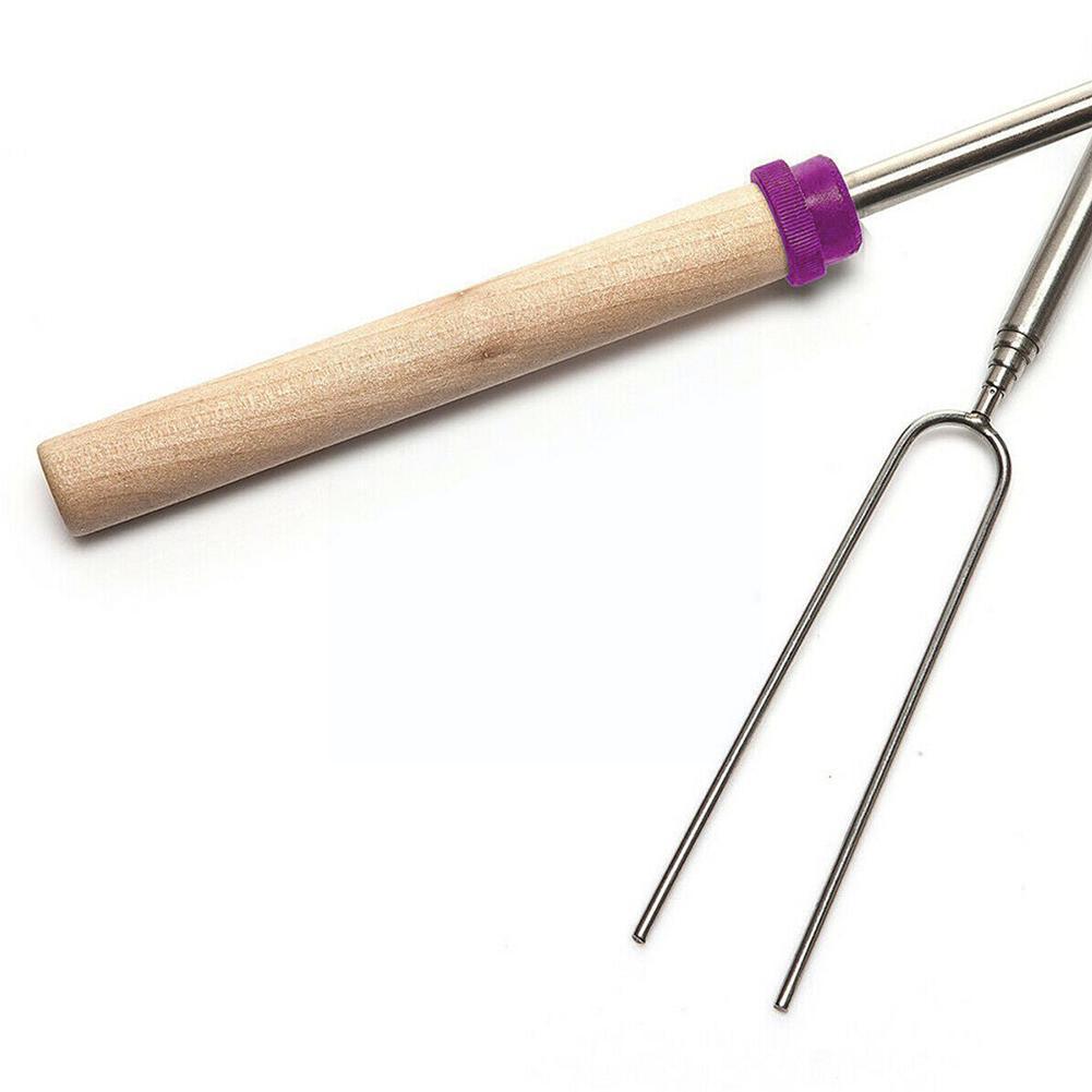 Horquilla de acero en forma de U para barbacoa, pinchos de madera con aguja, herramienta de parrilla , mango telescópico doble, 1 pieza, H2I8