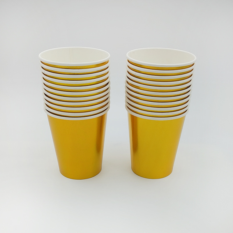 Platos de papel desechables dorados, vasos, servilletas de paja, juegos de vajilla para adultos y niños, suministros para de cumpleaños, decoración temática dorada: Amarillo fluorescente