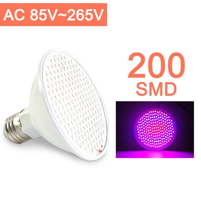 Led Grow Light E27 Led Lamp Volledige Spectrum 4W 3W 50W 80W AC85-265V Indoor Plant Lamp ir Uv Voor Bloeiende Hydrocultuur Systeem: 200SMD AC 85V-265V