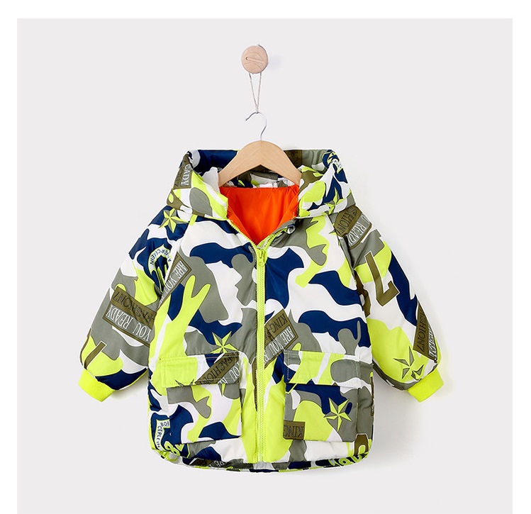 3-7 years old children baby down jacket thick winter boys and girls camouflage baby hooded autumn and winter warm jacket: Yellow / 5