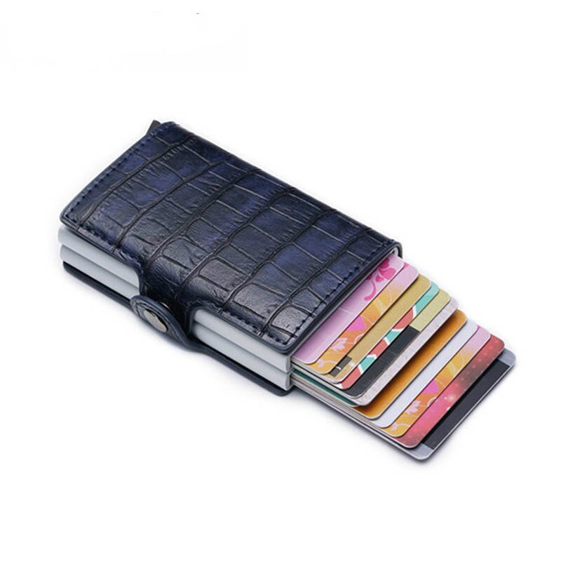 Zovyvol Functie Pu Lederen Card Case Mannen Wallet Credit Kaarthouder Bezoek Aluminium Dubbele Dozen Card Portemonnee Vrouwen