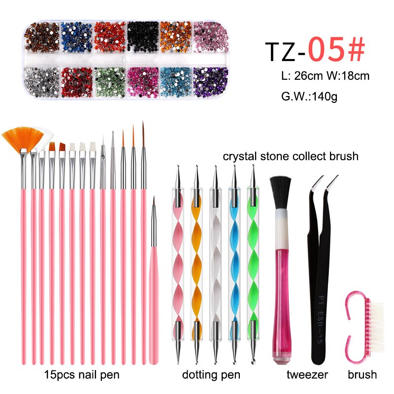 Nail Salon Tool Sets Mixed Nail File Brush Dotting Pen Nail Manicure Set