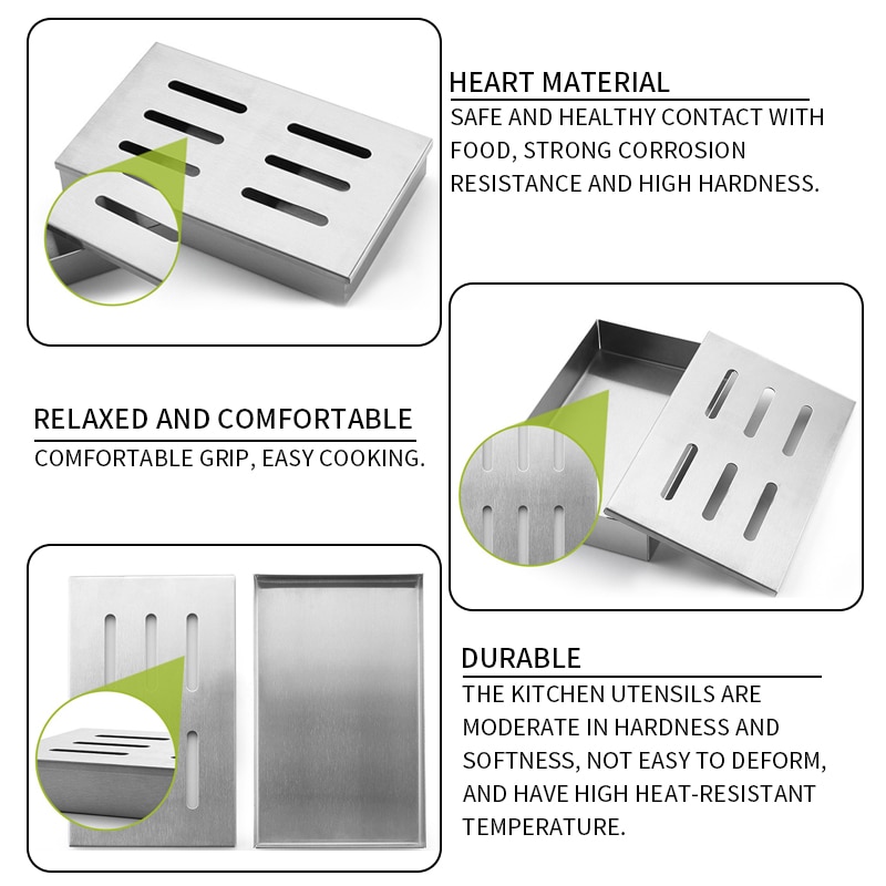Stainless Steel Barbecue Meat Smoker Box For BBQ Grill Wood Chips Grill Accessories Barbecue Meat Smoking With Hollowed Lid #15