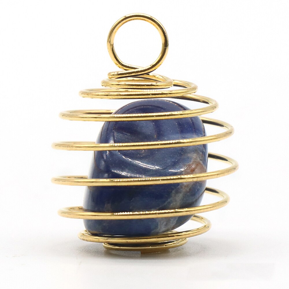 Natural Stone Amethysts Pendants Gold Color Wire Wrap Mineral Charms for Jewelry Making Diy Trendy Necklace Earrings: B Sodalite