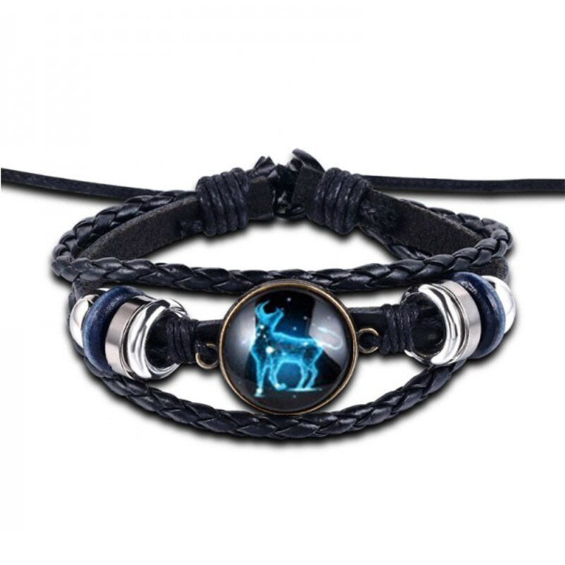 12 Constellation Bracelet Luminous Leather Bracelets Charms Zodiac Sign Bracelets Leo Virgo Libra Gemini for Man Woman Jewelry: Taurus-Jin niu