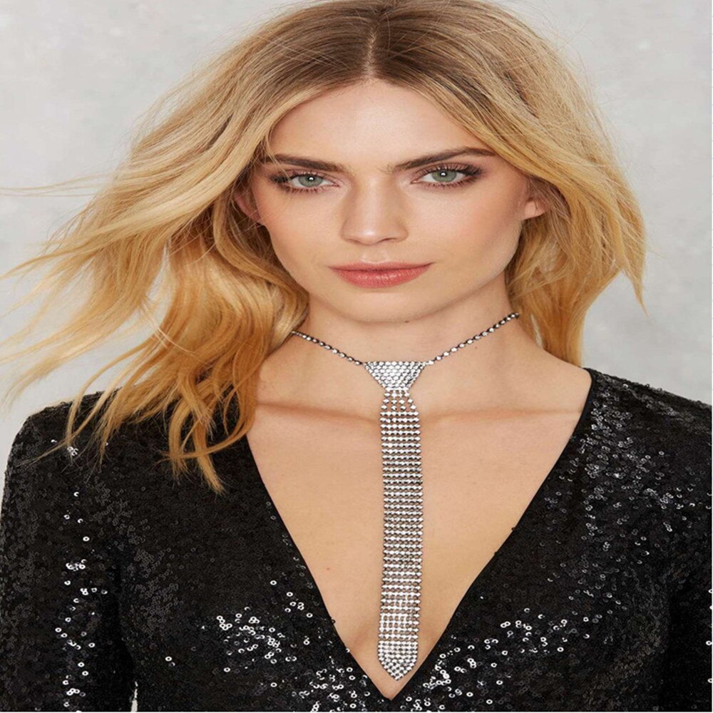 Necktie Shape Pendant Necklace Kpop Big Name Long Neck Accessories Women Shiny Set Auger Clothing Tie: Style1