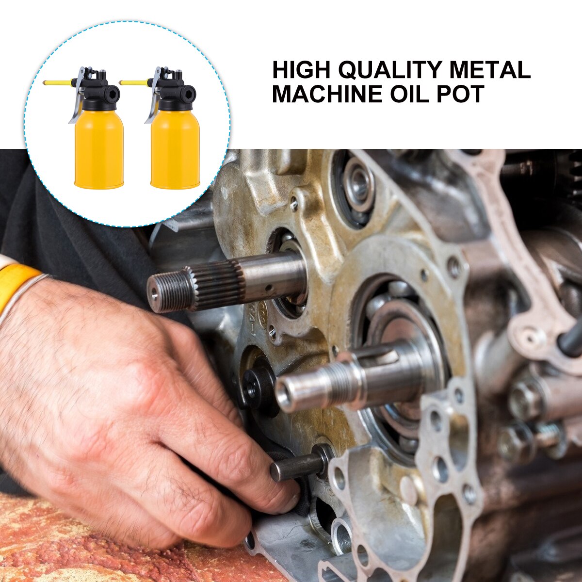 2 Pcs 250ml High Pressure Oil Pot Pump Oil Can Aluminium Oiler(Yellow)