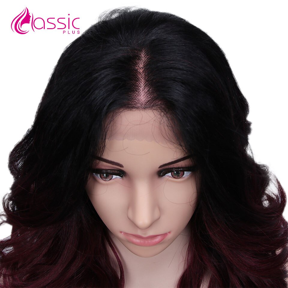 Perruque Lace Wig synthétique ondulée 24 pouces-Classic Plus | Perruque de Cosplay Deep Wave ombré bourgogne brun Blond naturel 13*4 pour femmes noires