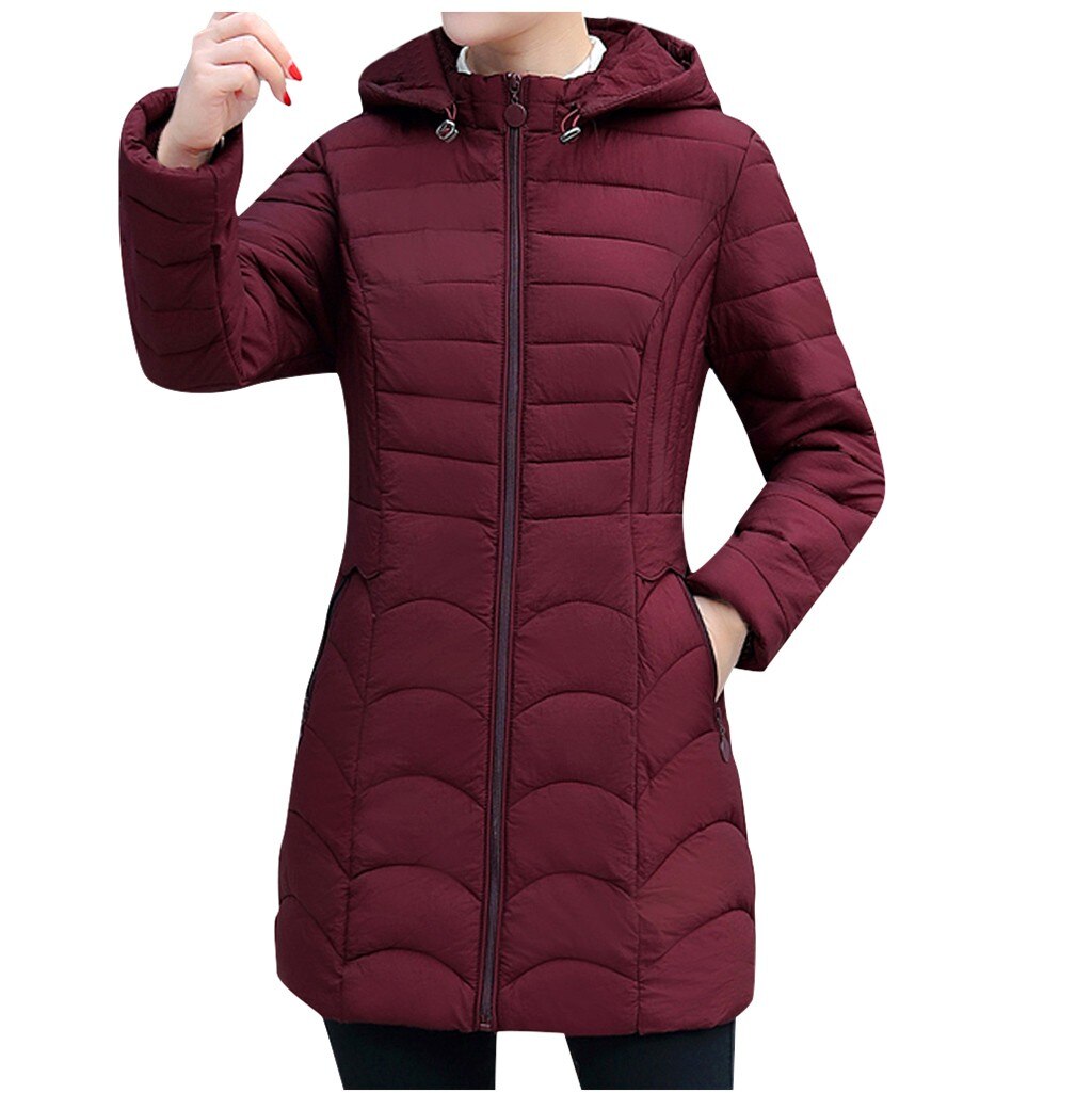 Female Jacket Autumn Women Outwear Classic Overcoat Women Clothing Winter Warm Cotton Long Sleeved Overcoa: Wine / XXXL