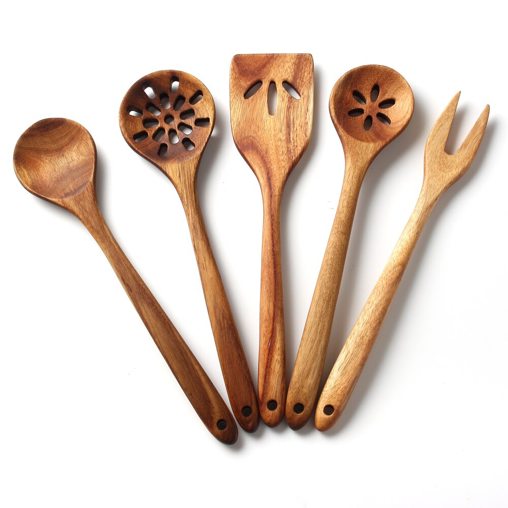 Cooking Tools Acacia Wood Kitchen Accessories Cooking Household Kitchen Non-stick Wooden Spatula Colander Wooden Set 1/5pcs