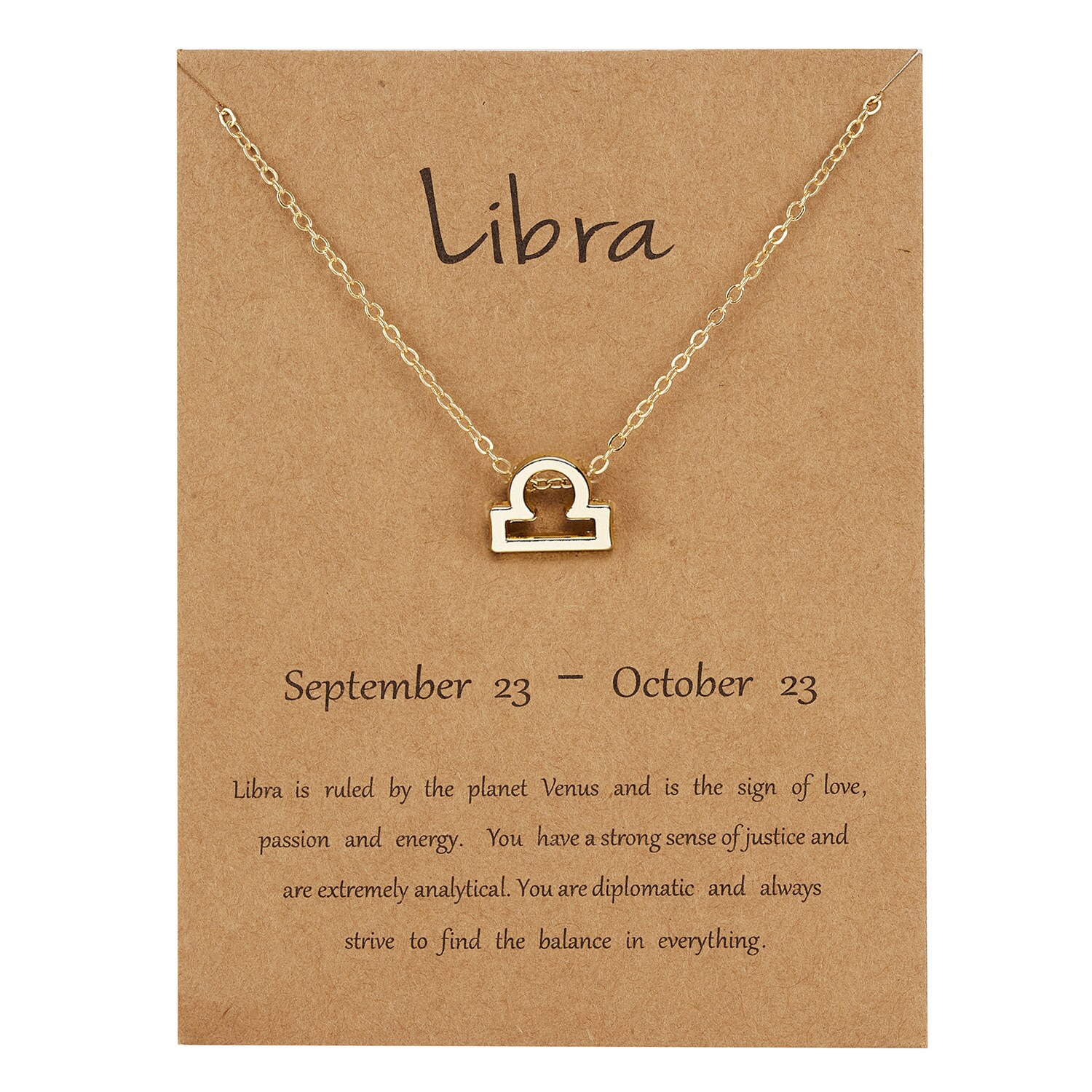 12 Constellation Pendant Gold Necklace Jewelry Choker Necklace Zodiac Sign Charm Necklace Birthday Wish Card for Women Girl: Libra